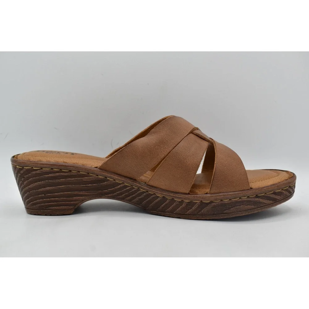 Born Women Size 11 Rosario Light Tan Full Grain Leather Slides Sandals Shoes